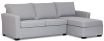 Caprice Modular sofa with storage chaise featuring Warwick Keylargo Zinc with white contrast piping. 