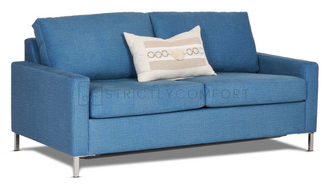 Prada double sofa bed featuring Metal legs complimented with Warwick Pulsar range in Denim blue 