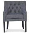 Chantelle Chair featuring button back in Wortley Maison Neptune grey fabric with additional white contrast piping