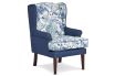 Ritz occasional chair featuring Profile Portsea ocean pattern fabric in blue greens and white along with Zepel Fiji Marine.