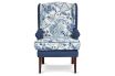 Ritz occasional chair featuring Profile Portsea ocean pattern fabric in blue greens and white along with Zepel Fiji Marine.