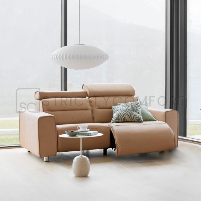 Stressless Emily 2 Seater Sofa featuring Wide Arms upholstered in Paloma Almond Leather