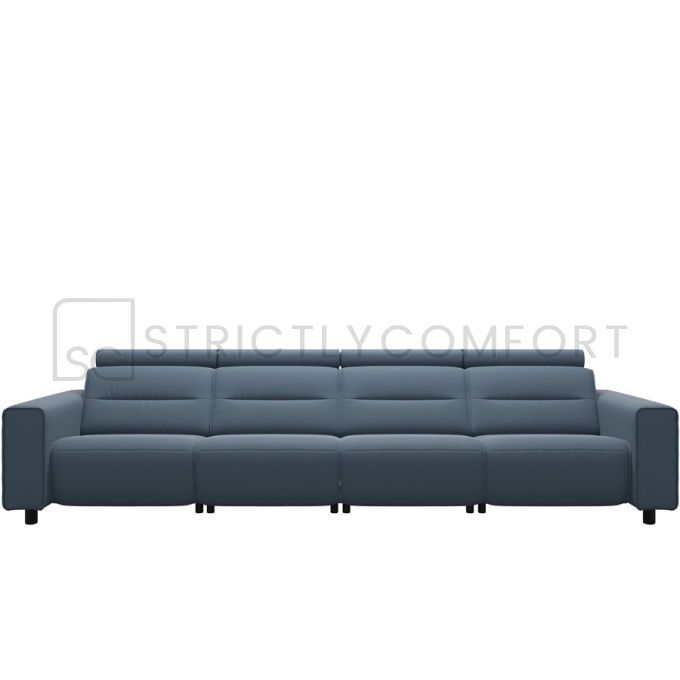 Stressless Emily Reclining Sofa 4 Seater in Paloma Sparrow Blue Leather with Wide Arms