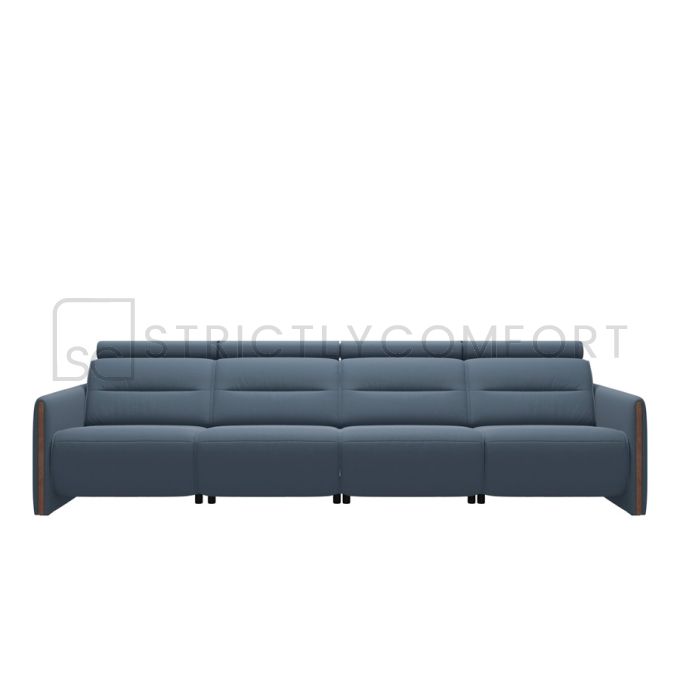 Stressless Emily Sofa 4 Seater in Paloma Sparrow Blue Leather and with Wood Arms