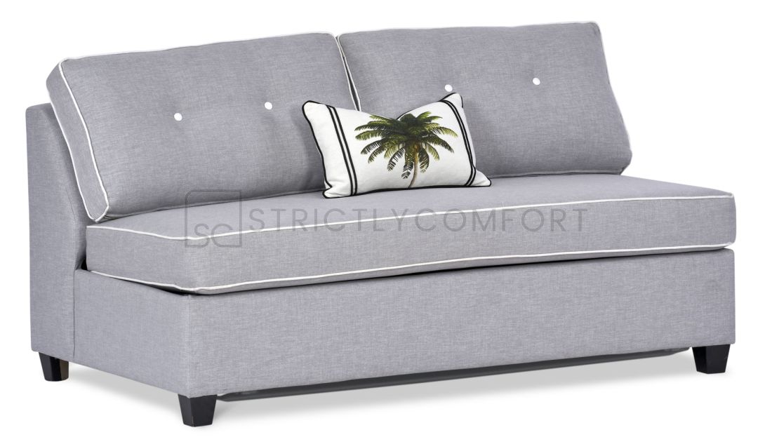 Neo double sofa bed featuring an armless compact design upholstered in Warwick Keylargo Zinc