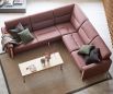Stressless Fiona Modular in Clover Dark Burgundy fabric with Oak Wood Finish on the Arms