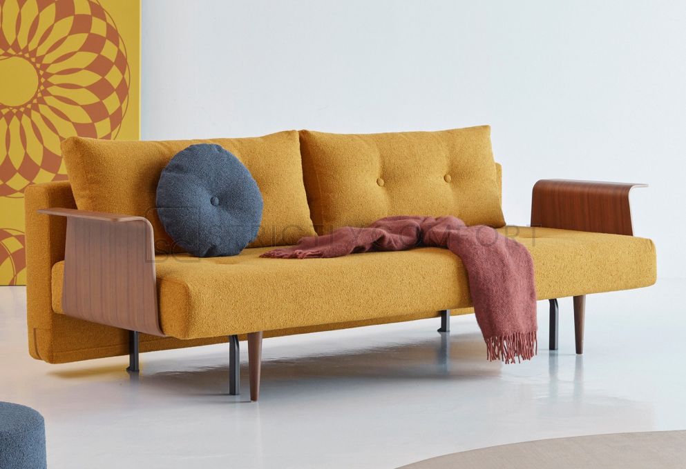 Recast Double Sofa bed with Arms in Boucle Ochre fabric - Innovation Living - Strictly Comfort Sydney