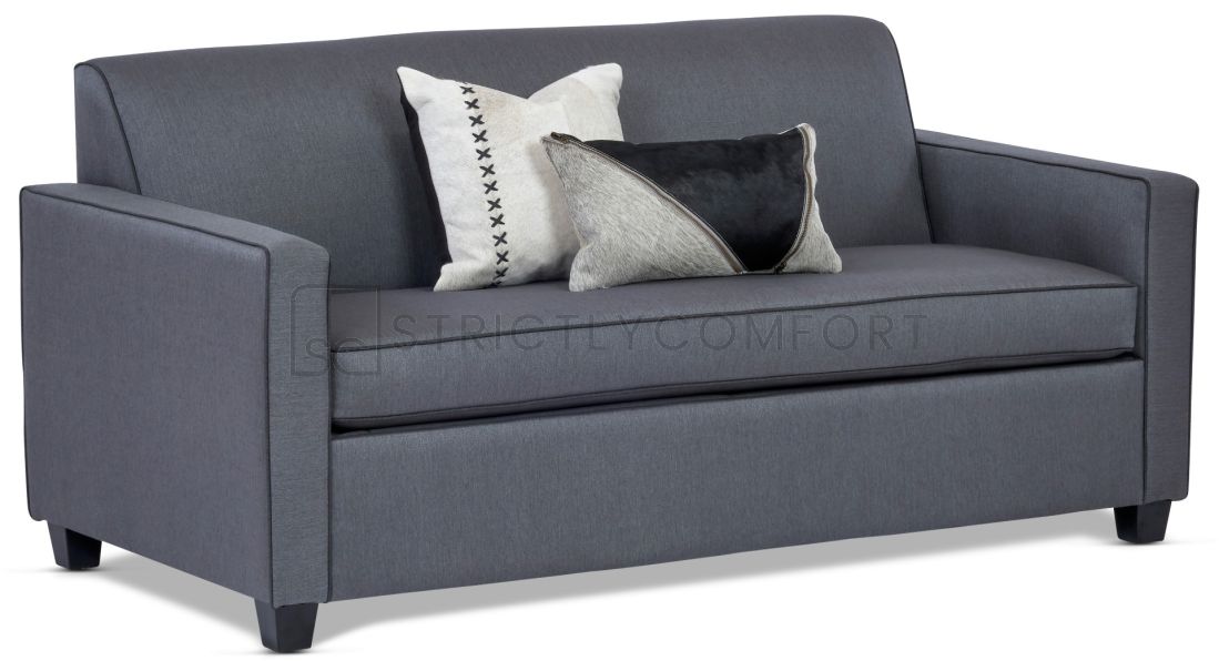 Bella Vista double sofa bed featuring Warwick Vegas range in charcoal colour with additional contrast piping