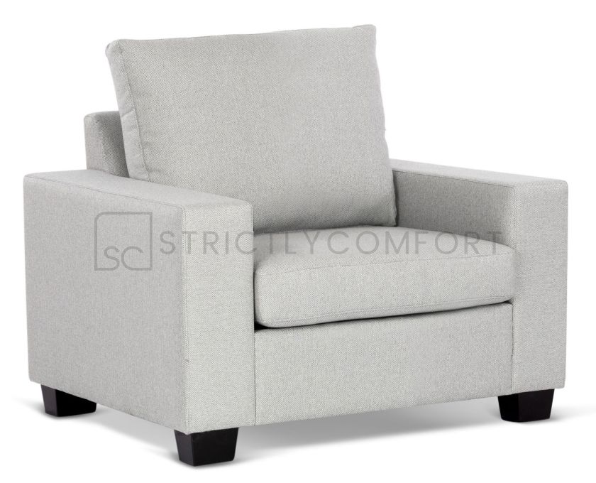 Nova Armchair featuring Wortley Tekno Silver fabric light grey with timber legs