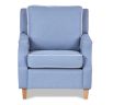 Hampton armchair featuring Zepel Tonga Spa light blue fabric with optional contrast white piping