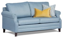 Camile Double Sofabed featuring Warwick Vegas Seafoam grey blue fabric with linen texture look