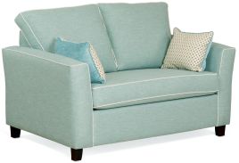 Caprice 2 seater single sofa bed featuring Warwick Keylargo Sky with Linen colour piping