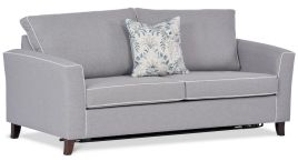Caprice 3 seater Queen sofa bed featuring Warwick Keylargo Zinc grey fabric with Ivory contrast piping