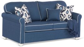 Carmen 2.5 Seater Sofa featuring Warwick blue fabric with optional white piping