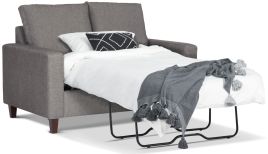 Davinci single 2 seater sofa bed featuring Wortley Zane Mercury charcoal texture fabric.