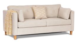 Elwood Queen sofa bed featuring Wortley Maison beige fabric with optional buttons