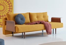 Recast Double Sofa bed with Arms in Boucle Ochre fabric - Innovation Living - Strictly Comfort Sydney