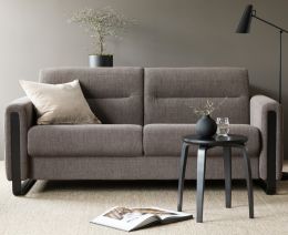 Stressless Fiona Sofa in Daisy Brown Fabric featuring Wood finish on the arms
