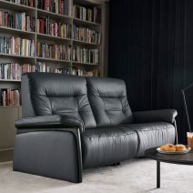 Stressless Mary Reclining Sofa 2 Seater in Paloma Rock Leather with Wood Finish on the Arms