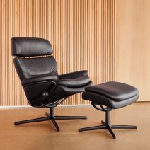 Stressless Rome Recliner in Cori Black with Cross Base