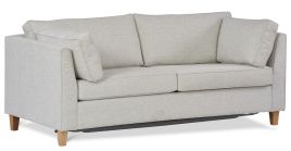 Villa Queen sofa bed featuring Wortley Drift Zinc grey suede fabric complemented with Couture Baltic Grey and Blue pattern fabric
