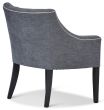 Chantelle Chair featuring button back in Wortley Maison Neptune grey fabric with additional white contrast piping