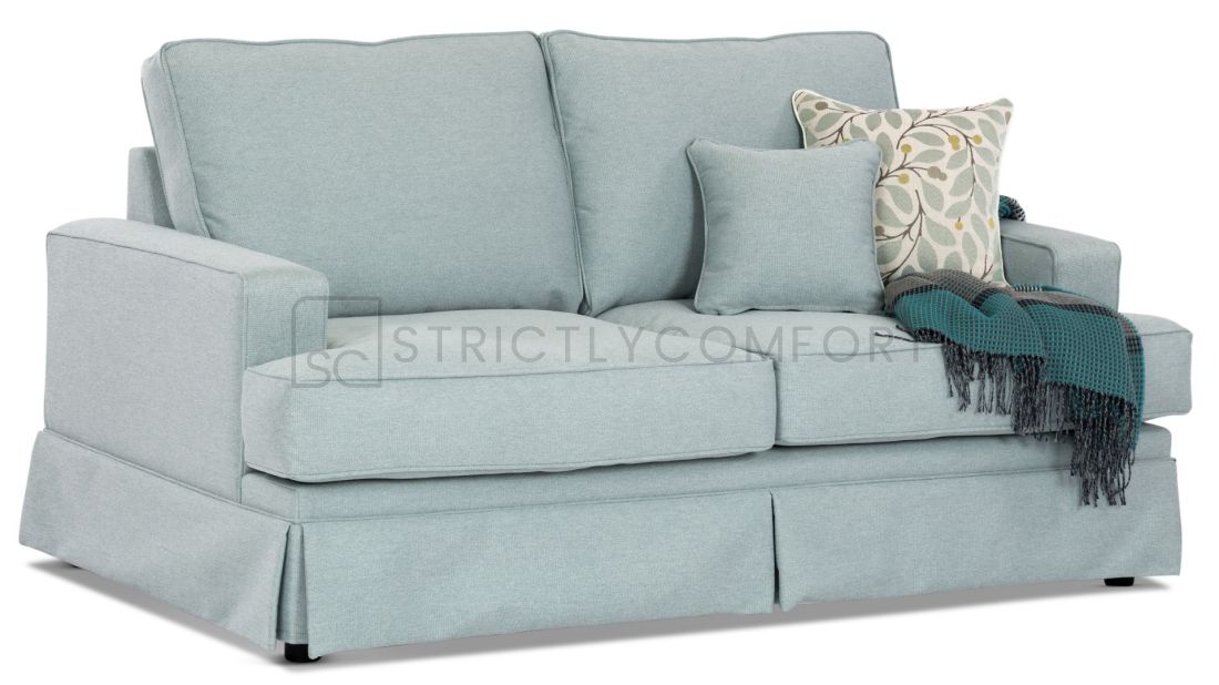 Suzanne Sofabed featuring Warwick Bodhi Light Blue fabric with optional skirting