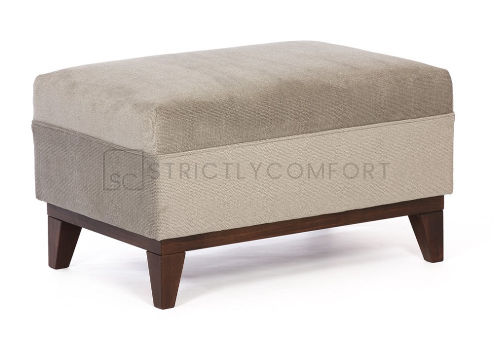 Aurora Ottoman featuring timber base in Wortley fabric