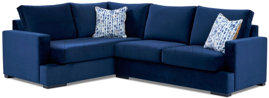 Bahamas modular featuring Warwick Plush Indigo blue soft velvet fabric