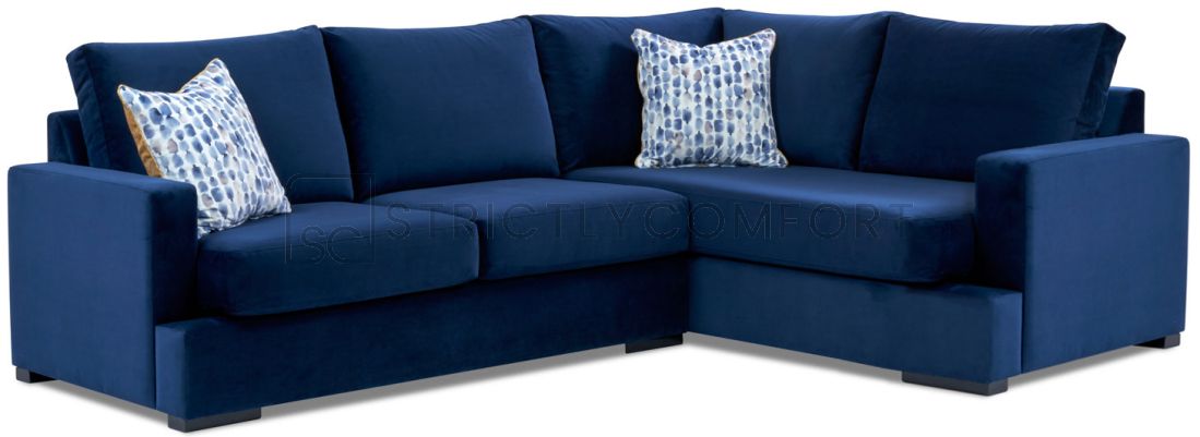 Bahamas modular featuring Warwick Plush Indigo blue soft velvet fabric