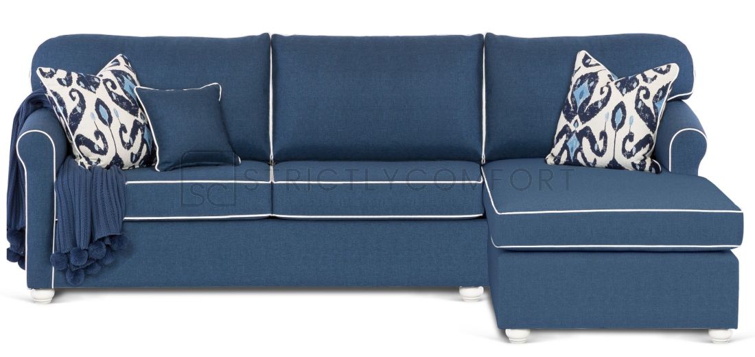 Carmen Modular Sofa bed featuring Navy Blue Zepel Fabric with White Contrast Piping
