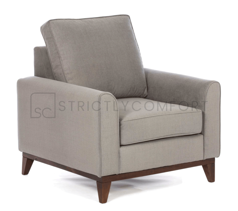 Aurora Armchair featuring wortley fabric with timber base