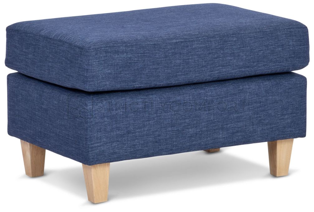 Loose Top ottoman featuring Dunlop Enduro Foam with TM12 Clear Lacquer legs, upholstered in Warwick - Keylargo - Navy