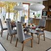 Stressless Chili Dining Chairs with High Back, D100 legs in Calido Light Grey fabric and Walnut timber