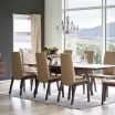 Stressless Rosemary Dining Chairs with High Back, D100 legs in Paloma Beige leather and Walnut timber