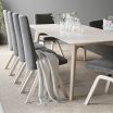 Stressless Chilli Medium Dining Chair with High Back and D200 Legs in Dahlia Grey fabric and Whitewash timber