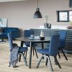 Stressless Laurel Medium Dining Chair with High Back and D200 Legs in Fresia Blue fabric and Black timber