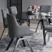 Stressless Laurel Large Dining Chair with Arms, Low Back and D200 Legs in Calido Dark Grey fabric and Black timber