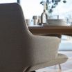 Stressless Mint Large Dining Chair with Arms, Low Back and D200 Legs in Silva Light Beige fabric and Whitewash timber