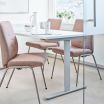 Stressless Laurel Large Dining Chair with Low Back and D300 Legs in Clover Light Burgundy fabric and Matte Chrome metal