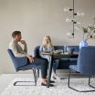 Stressless Laurel Dining Chair with Arms, Low Back and D400 Legs in Dahlia Blue leather and Matte Black metal