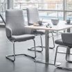 Stressless Chilli Dining Chair with Arms, Low Back and D400 Legs in Calido Light Grey fabric and Satin Silver metal