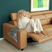 Stressless Emily Reclining Sofa in Paloma Almond Leather featuring Wide Arms