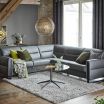 Stressless Fiona Modular Sofa in Paloma Rock Leather featuring Matte Black Metal finish on the arms