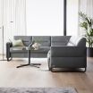 Stressless Fiona Modular Sofa in Paloma Rock Leather featuring Matte Black Metal finish on the arms