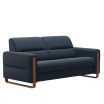 Stressless Fiona 2.5 Seater Sofa in Oxford Blue Leather with Teak Wood Finish on the Arms