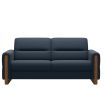 Stressless Fiona 2.5 Seater Sofa in Oxford Blue Leather with Teak Wood Finish on the Arms
