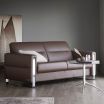 Stressless Fiona Sofa in Paloma Chestnut Leather featuring Polished Metal finish on the arms