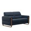 Stressless Fiona 2 Seater Sofa in Oxford Blue Leather with Teak Wood Finish on the Arms