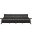 Stressless Mary Reclining Sofa 4 Seater in Paloma Rock Leather with Teak Wood Finish on the Arms